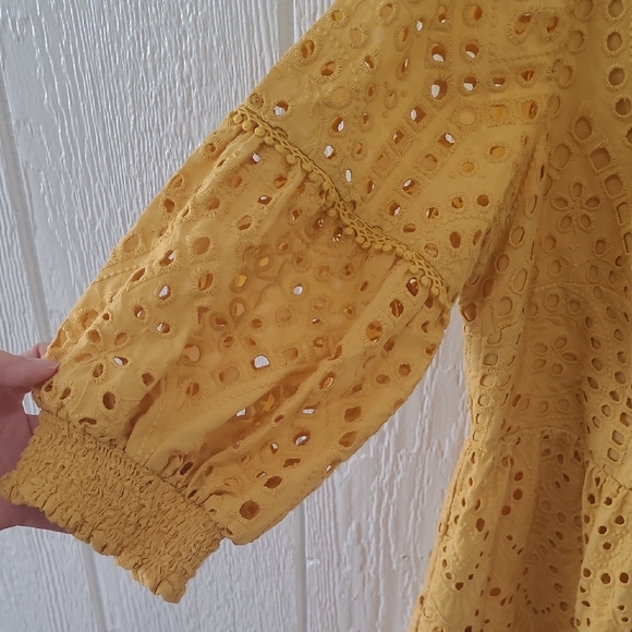 Chico's Mustard Eyelet Midi Dress Size 12 - Picture 4 of 11
